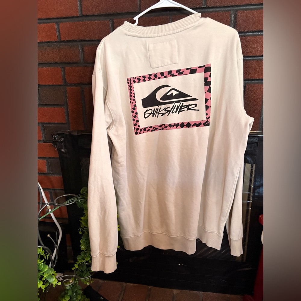 Quiksilver Graphic Crewneck Sweatshirt Men’s Large Off White Surf Skate Logo
